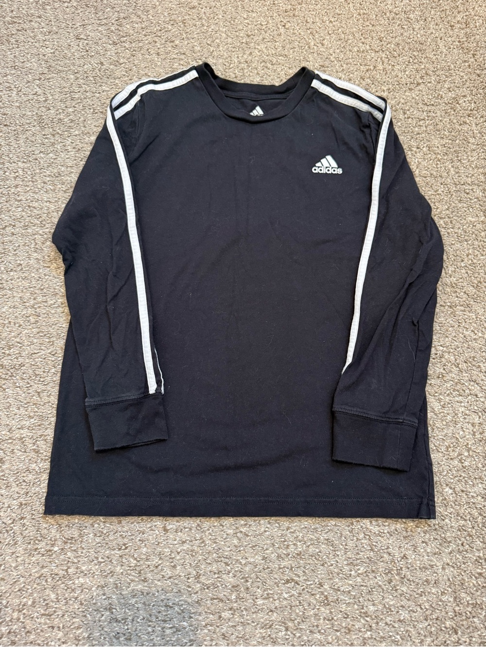adidas Men’s Black Long-Sleeve Crew with White Stripes
